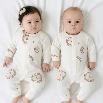 Lion Print Cotton Baby Romper – Unisex | Soft & Snuggly