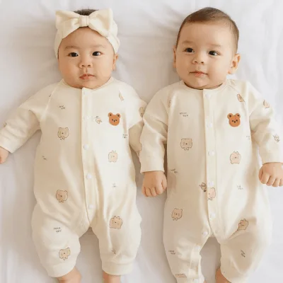 Animal Bear Print Cotton Baby Romper – Unisex | Soft & Snuggly