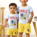 Space Rocket Print T-Shirt and Shorts, Baby and Toddler Boys