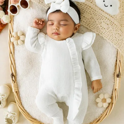 Solid Color Romper For Newborn baby girl (White)