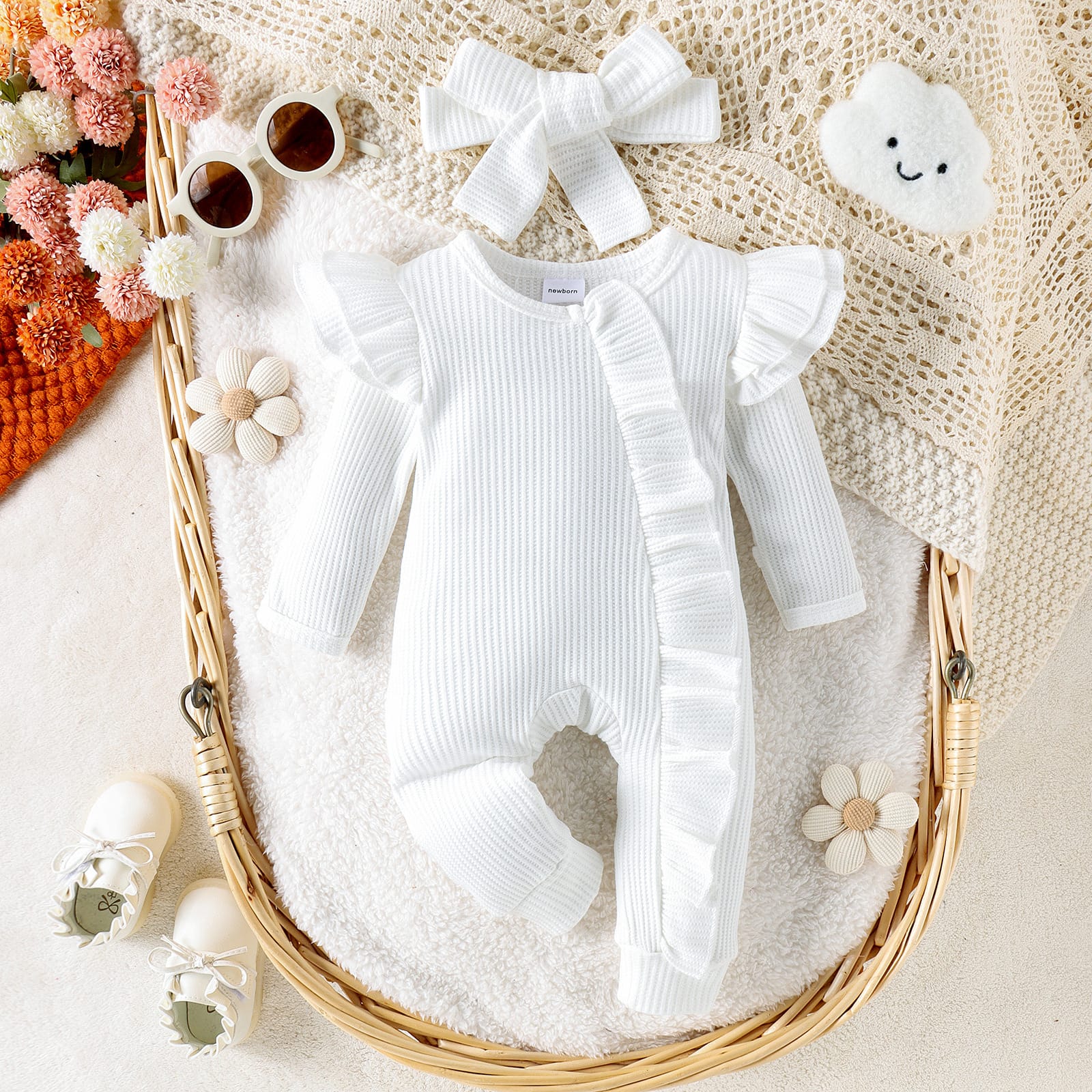 Solid Color Romper For Newborn baby girl (White)