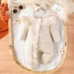 Solid Color Romper For Newborn baby girl (Beige)