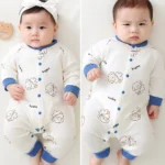 Blue & White Cotton Baby Romper-Unisex Soft & Snuggly